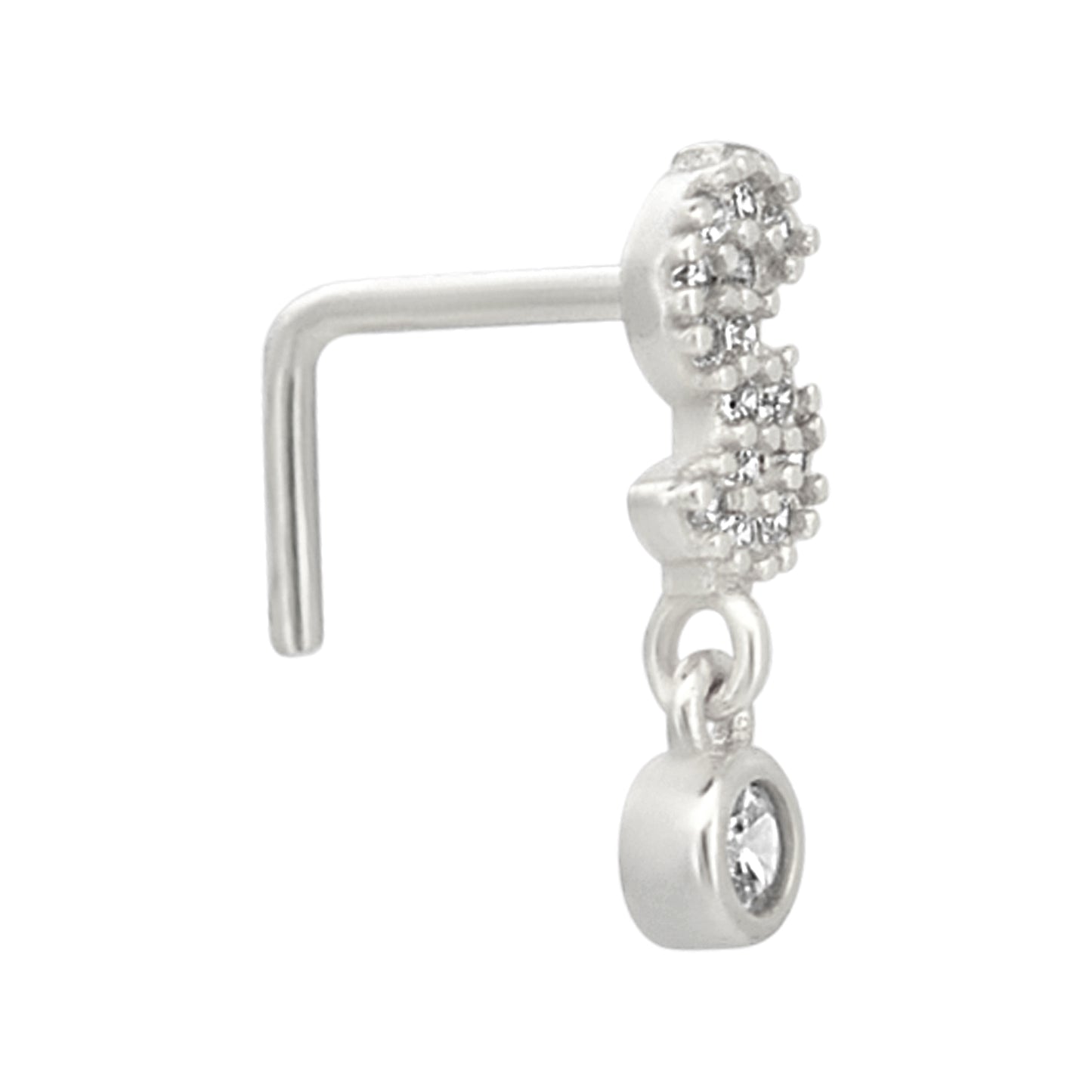 Sterling Silver Dollar Sign with Dangling CZ L-Shaped Nose Ring