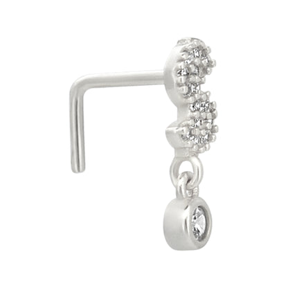 Sterling Silver Dollar Sign with Dangling CZ L-Shaped Nose Ring