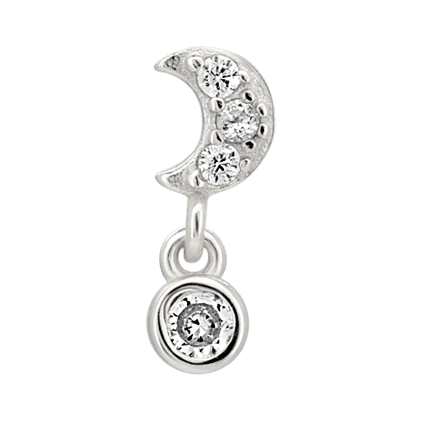 Sterling Silver Moon with Dangling CZ L-Shaped Nose Ring