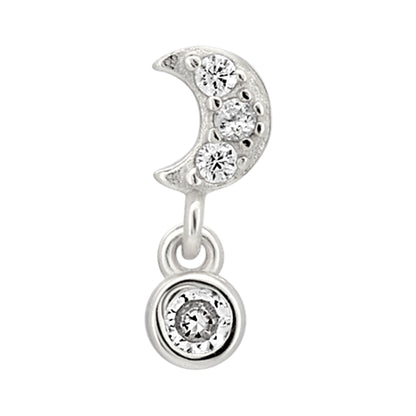 Sterling Silver Moon with Dangling CZ L-Shaped Nose Ring