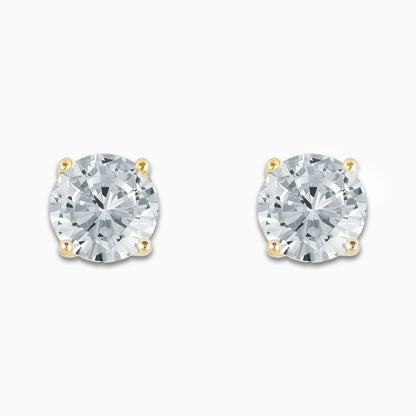 925 Sterling Silver Gold Plated Push Back Earrings with Round Cubic Zirconia