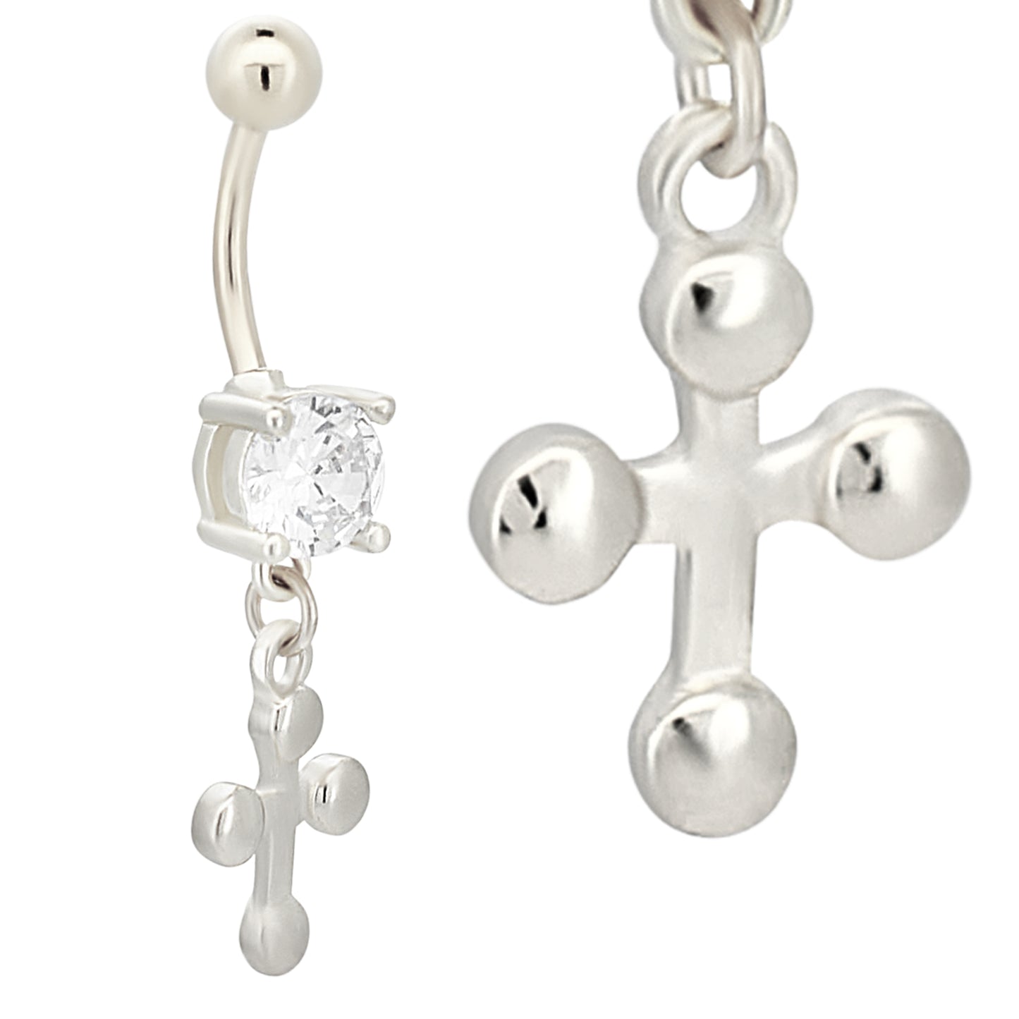 Stainless Steel Dangling Cross Belly Ring, Plain Buttony, Unique Navel Piercing Jewelry