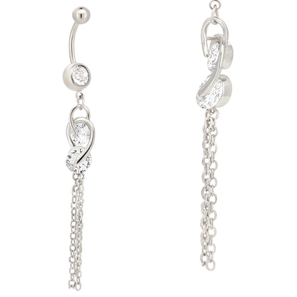 Dangling Double CZ Chain Drop Belly Ring, Stainless Steel Belly Piercing, Unique Navel Jewelry, Sparkling Dangle