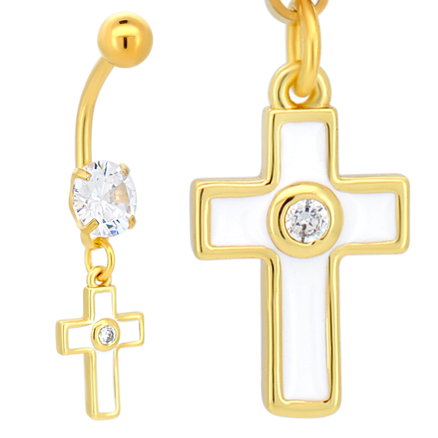 Belly Ring Jewelry 316L Stainless Steel Dangling Cross with Bezel Zircon Design