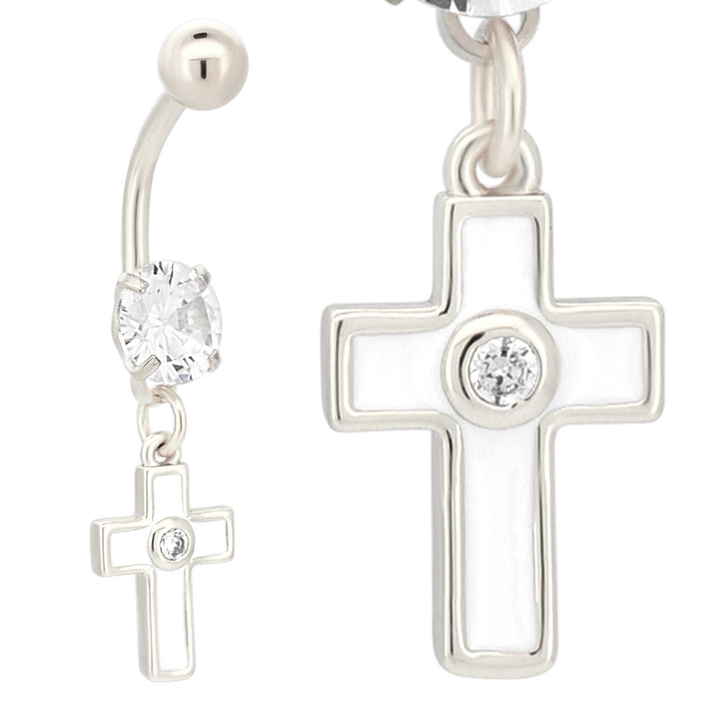 Belly Ring Jewelry 316L Stainless Steel Dangling Cross with Bezel Zircon Design