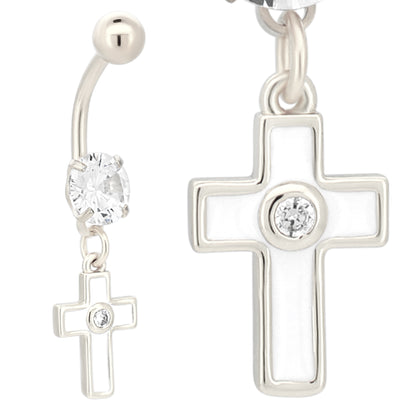 Belly Ring Jewelry 316L Stainless Steel Dangling Cross with Bezel Zircon Design