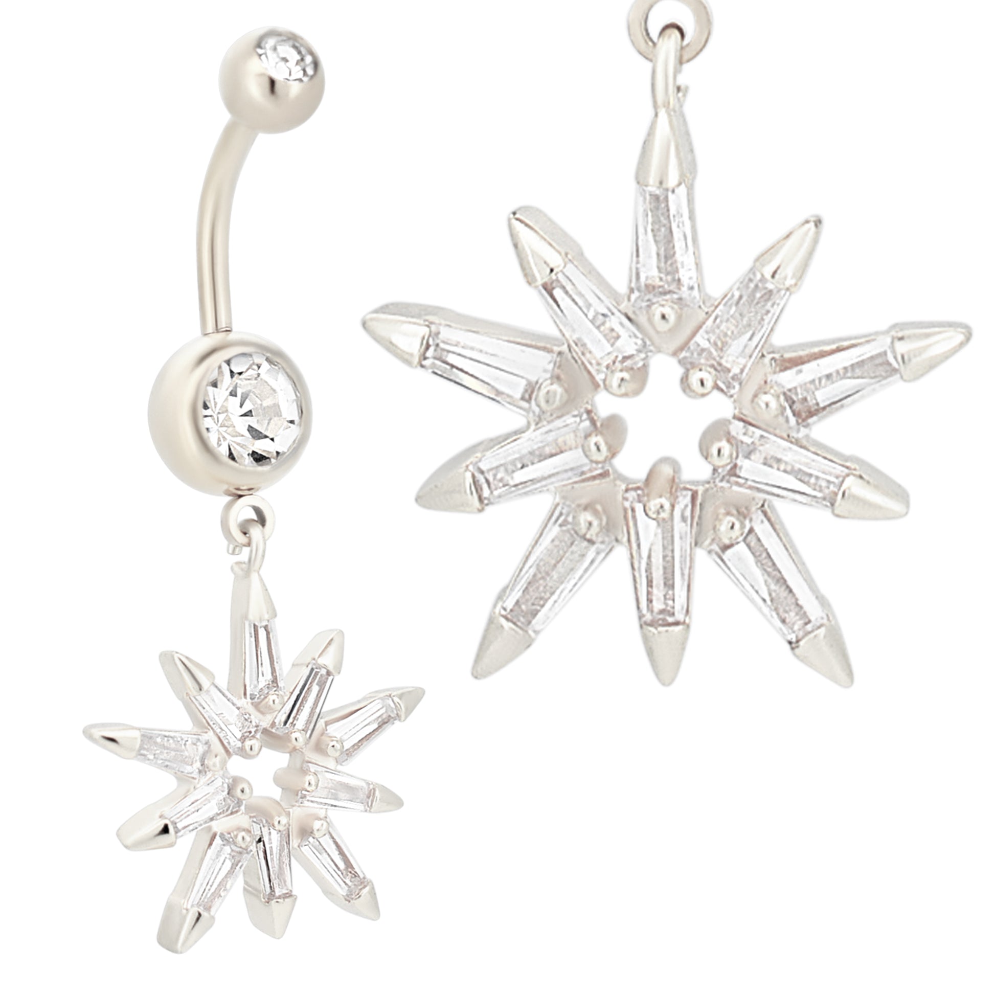 Dangling Stardust Zircon Belly Button Ring, Stainless Steel Navel Piercing, 316L Surgical Steel Jewelry, Cute Body Jewelry