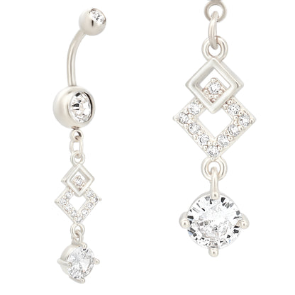  Dangling Diamond Shape Belly Ring, Round Zircon Design, Stainless Steel Belly Button Piercing, Fashion Jewelry