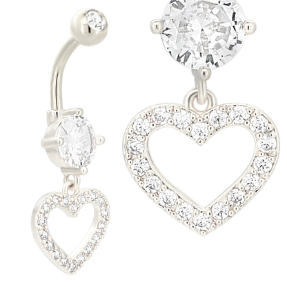  Stainless Steel Dangling Heart Belly Ring, Hollow Heart Design, Zircon Navel Piercing, Stylish Belly Jewelry