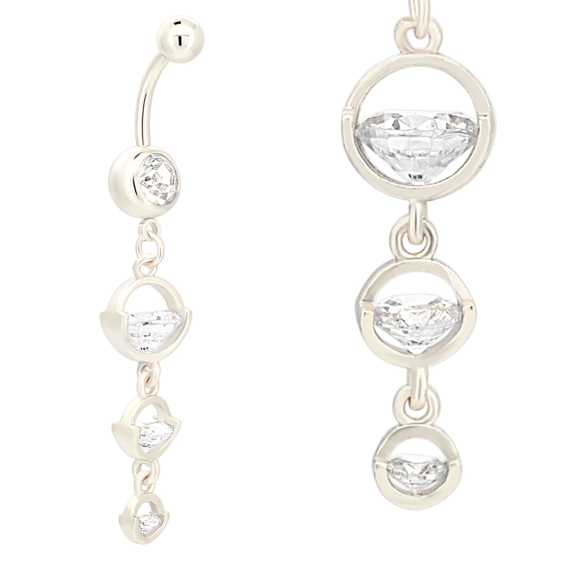 Stainless Steel Dangling Triple Round Zircon Belly Ring, Navel Jewelry, Belly Button Piercing, Dangle Belly Ring