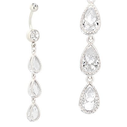 Triple Teardrop Zircon Design Belly Ring, Stainless Steel Navel Ring, Dangling Belly Button Jewelry, Fashionable Accessory