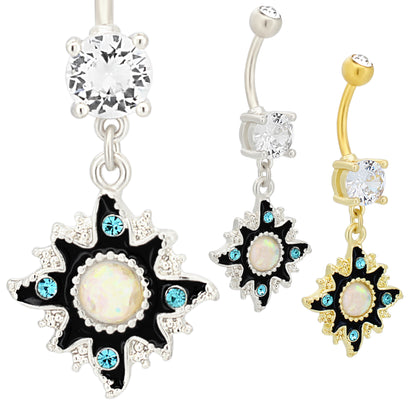 Sun Dangling Belly Ring, Enamel Color Design, Stainless Steel Navel Jewelry, Summer Beach Body, Tropical Style