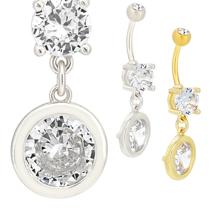 Stainless Steel Dangling Belly Ring, Bezel Round Design, Navel Piercing Jewelry, Unique Gift