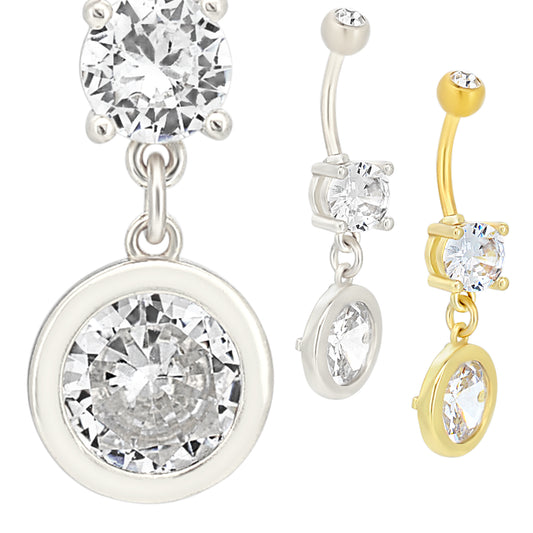 Stainless Steel Dangling Belly Ring, Bezel Round Design, Navel Piercing Jewelry, Unique Gift