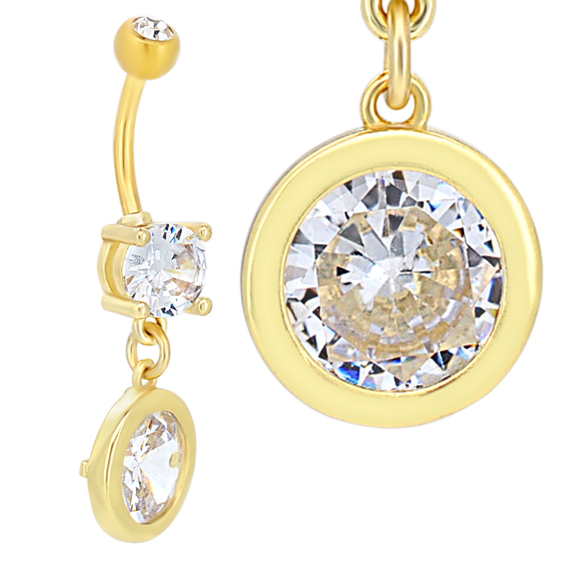 Stainless Steel Dangling Belly Ring, Bezel Round Design, Navel Piercing Jewelry, Unique Gift