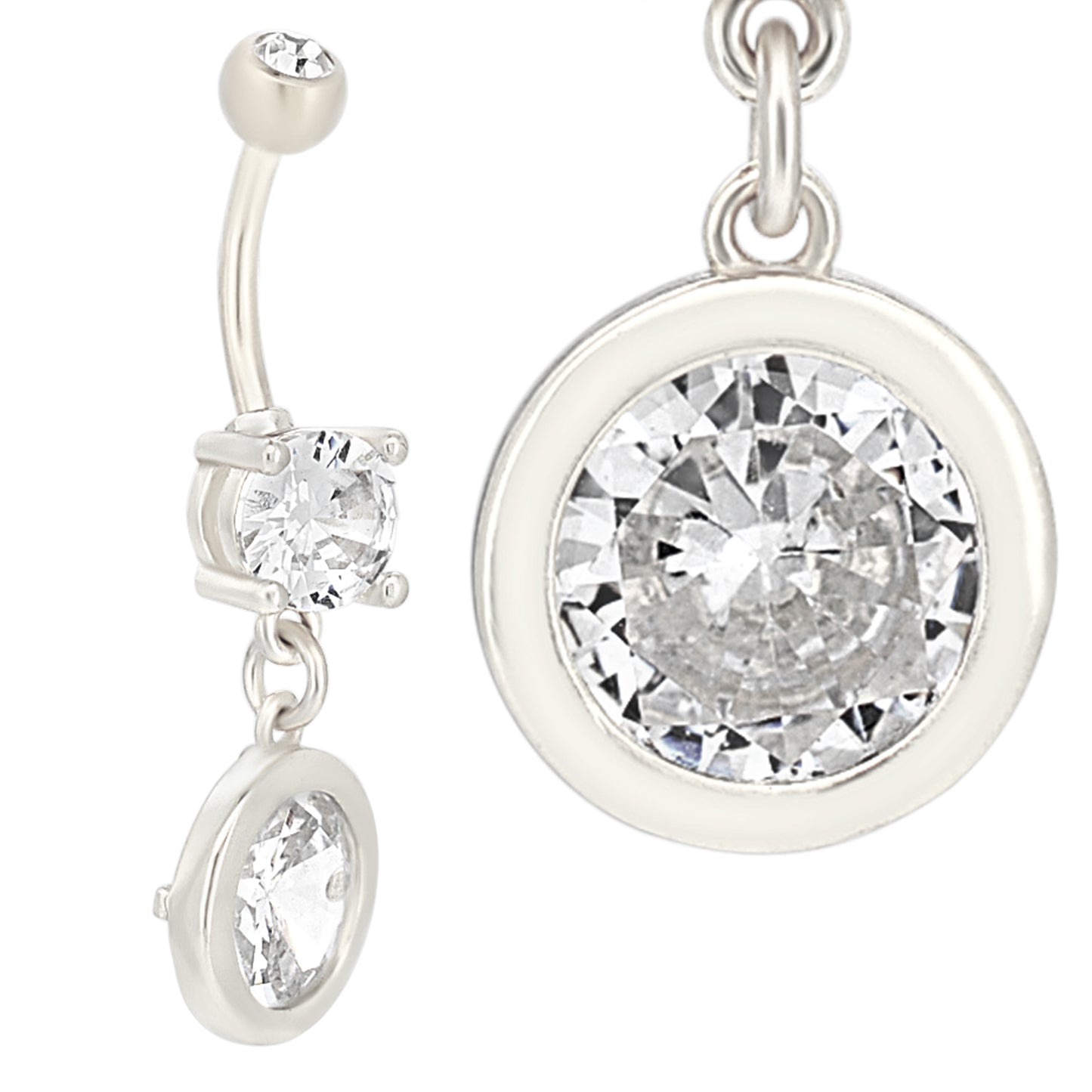 Stainless Steel Dangling Belly Ring, Bezel Round Design, Navel Piercing Jewelry, Unique Gift