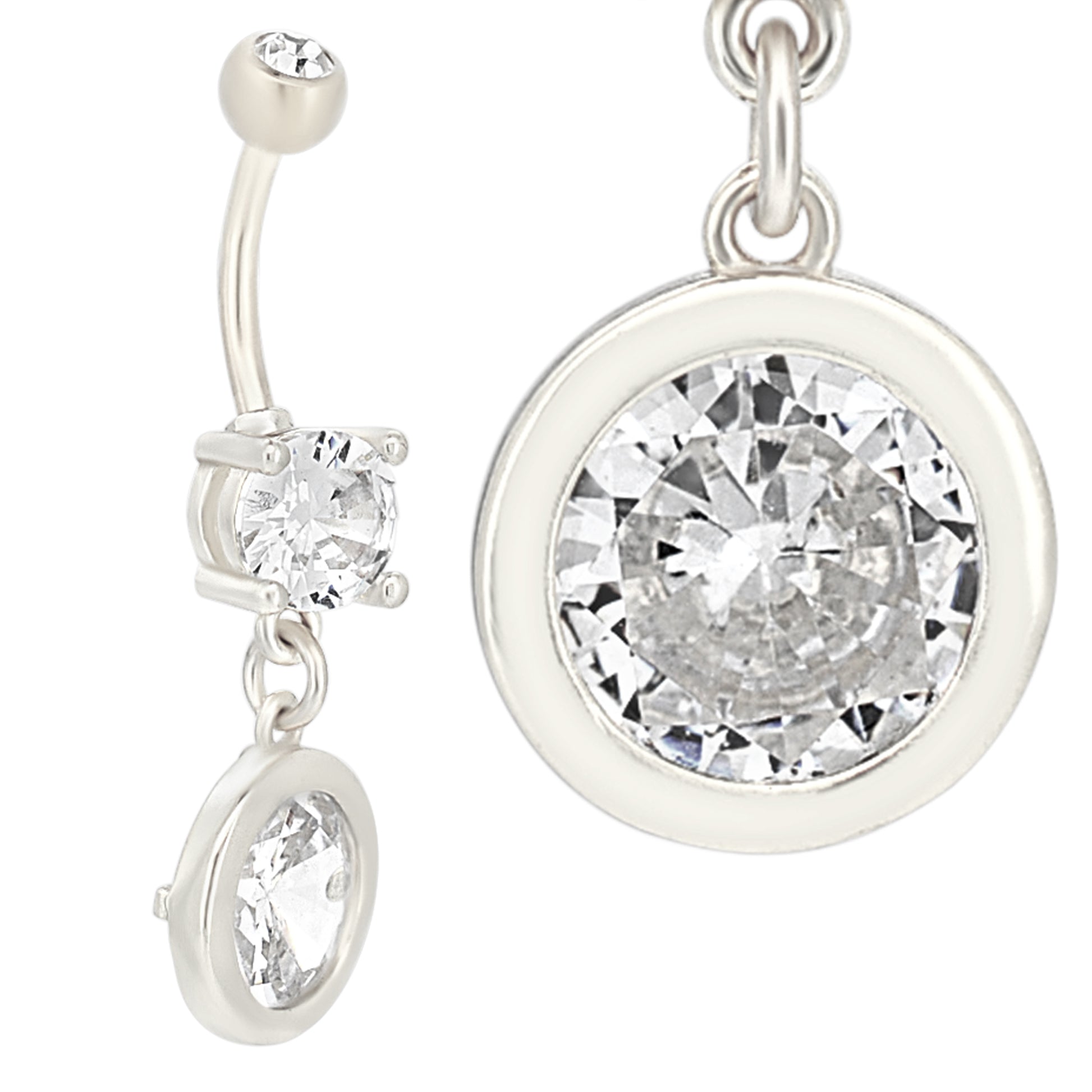 Stainless Steel Dangling Belly Ring, Bezel Round Design, Navel Piercing Jewelry, Unique Gift