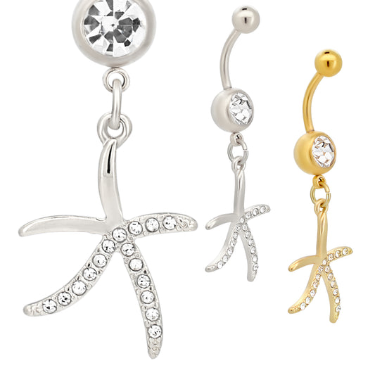 316L Stainless Steel Dangling Starfish Belly Ring, Beach Jewelry, Nautical Body Piercing, Ocean Inspired, Summer Accessory