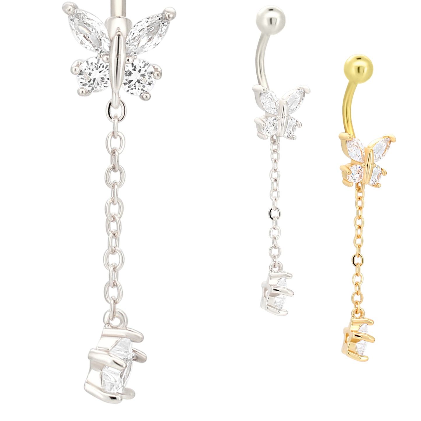 316L Stainless Steel Butterfly with Dangling Star Design Belly Ring