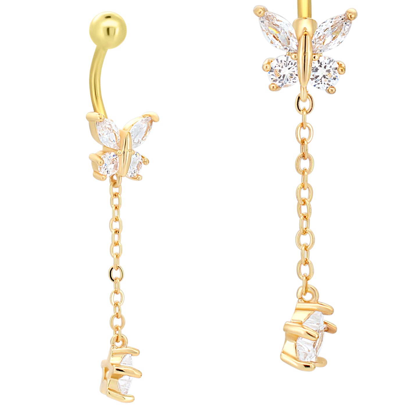 316L Stainless Steel Butterfly with Dangling Star Design Belly Ring