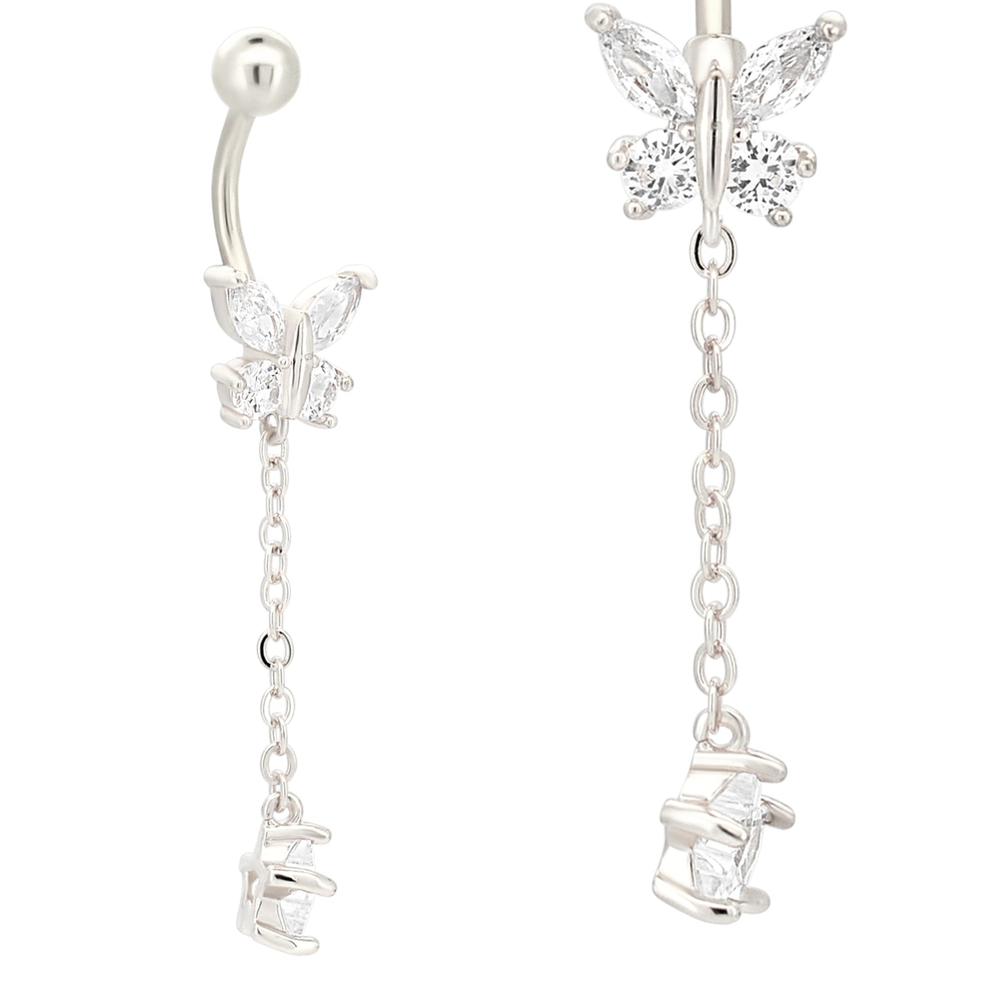 316L Stainless Steel Butterfly with Dangling Star Design Belly Ring