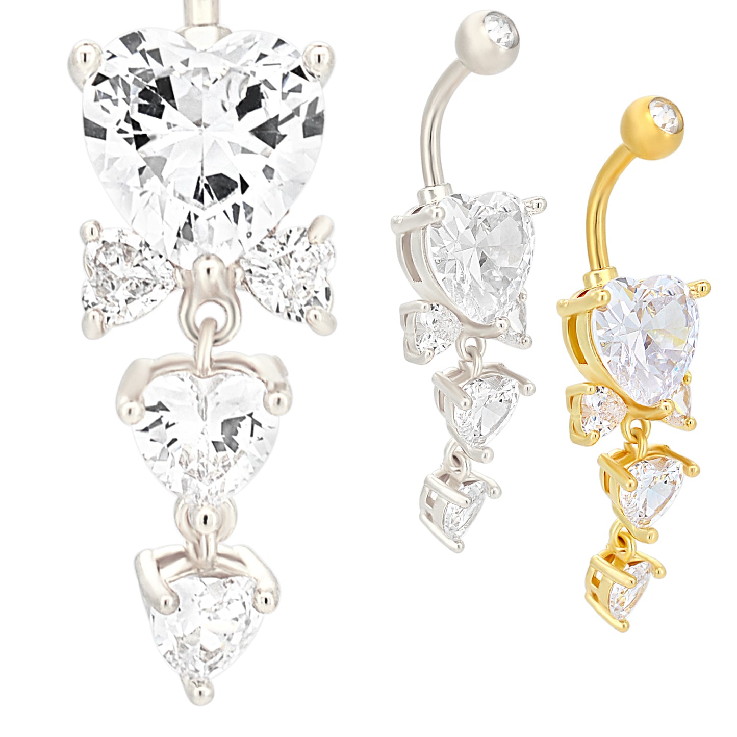 Prong Set Dangling Heart Belly Ring, 316L Stainless Steel Navel Jewelry, Heart Shaped Belly Button Ring