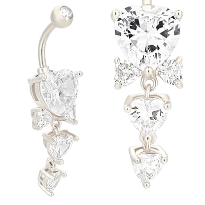 Prong Set Dangling Heart Belly Ring, 316L Stainless Steel Navel Jewelry, Heart Shaped Belly Button Ring