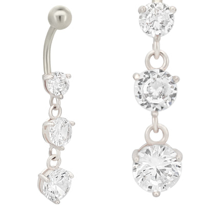 Dainty Round Zircon Dangling Belly Ring, Stainless Steel Navel Jewelry, Dangle Belly Button Ring, Body Piercing Jewelry