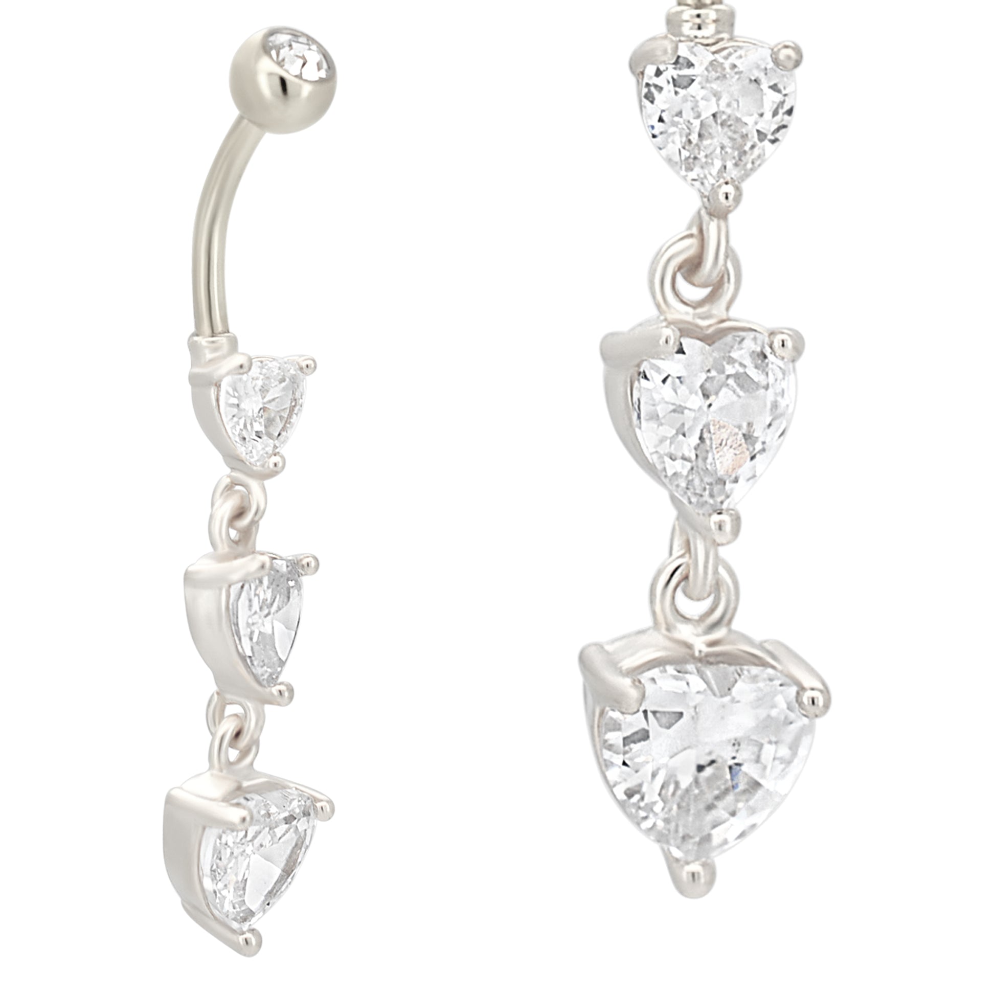 316L Stainless Steel Heart CZ Dangling Belly Ring, Heart Shaped Navel Jewelry, Unique Belly Button Ring, CZ Belly Piercing, Elegant Navel Ring