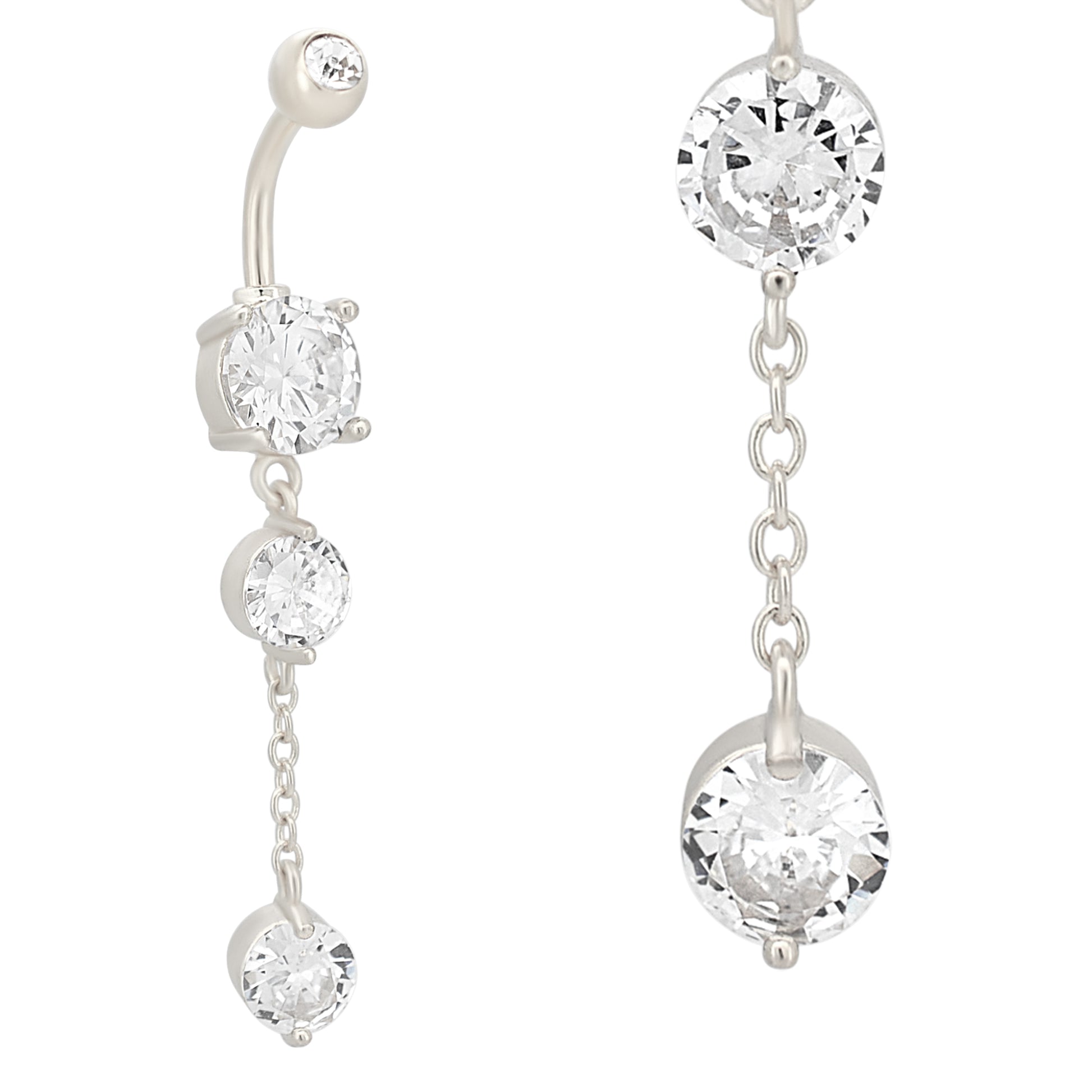 Dangling Round Zircon Belly Ring in 316L Stainless Steel, Navel Jewelry, Belly Button Piercing, Body Jewelry
