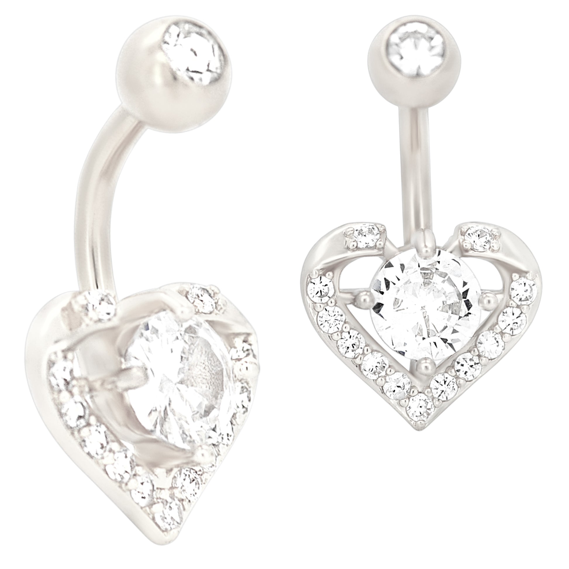 Stainless Steel Heart Banana Belly Navel Ring with Round Prong Zircon, Body Piercing Jewelry, Fashion Statement