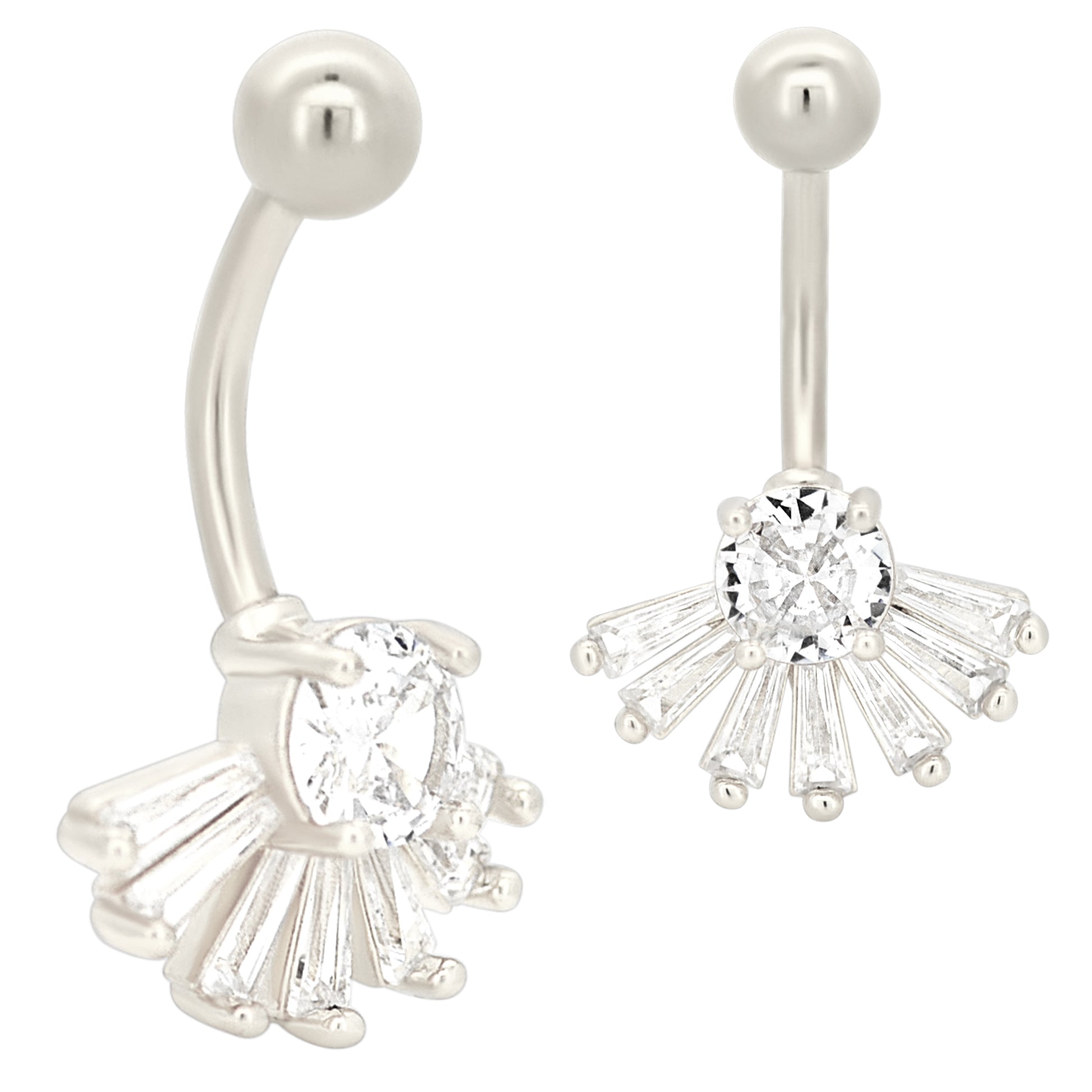 Stainless Steel Sunrise Zircon Banana Belly Navel Ring, Upside Down Design, Eye-Catching Body Jewelry, Trendy Piercing Accessory