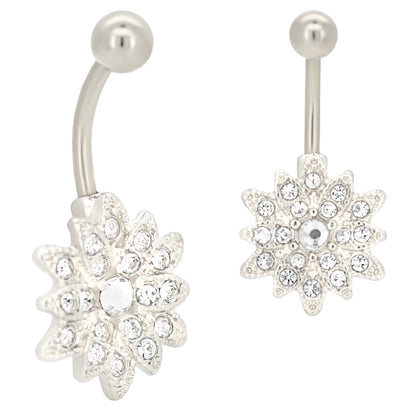 Shimmering Starburst Zircon Banana Belly Navel Ring, 316L Stainless Steel, Standout Body Jewelry