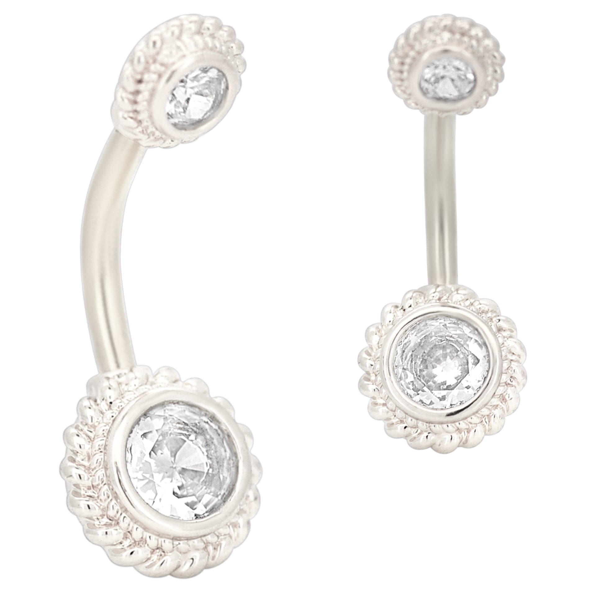 Stainless Steel CZ Floral Belly Button Ring, Round Flower Navel Piercing, Hypoallergenic Jewelry