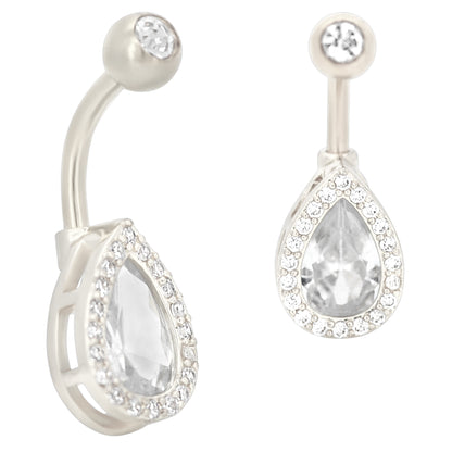  316L Stainless Steel Belly Navel Ring, Zircon Teardrop Banana Bar, Dazzling Body Jewelry, Elegant Accessory
