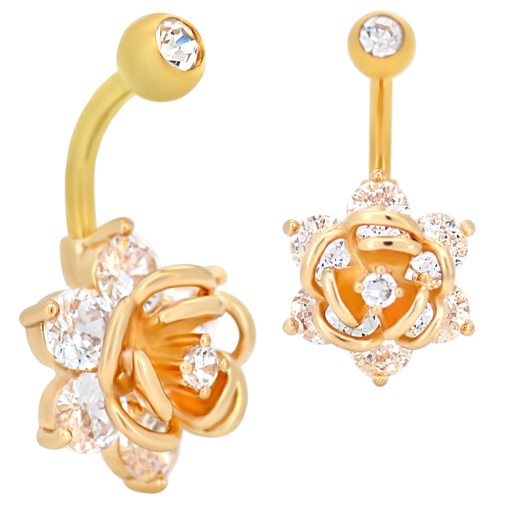 Rose Flower Zircon Banana Belly Navel Ring, Stainless Steel, Hypoallergenic, Body Jewelry, Gift for Her
