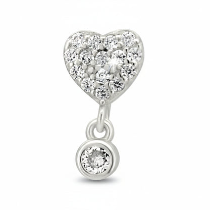 Sterling Silver CZ Studded Heart Dangling CZ L-Shaped Nose Ring