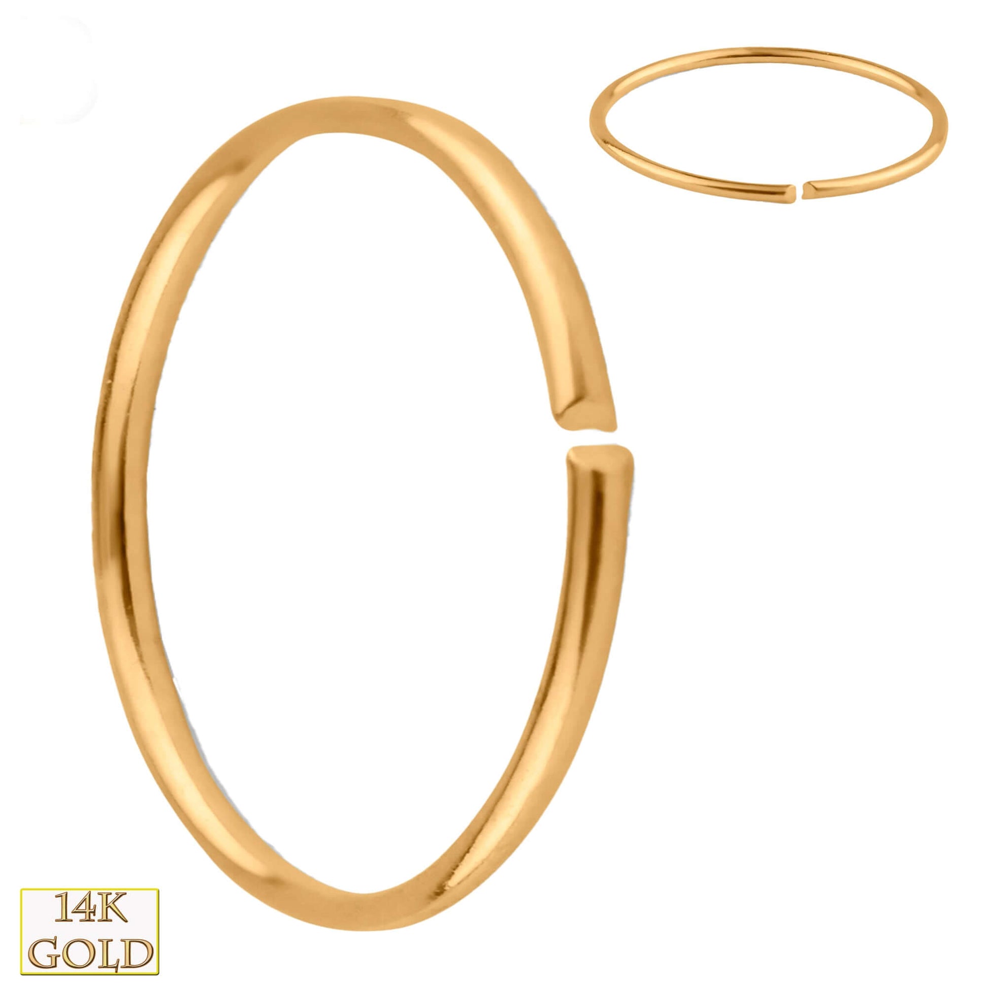 14k Solid Gold Seamless Continuous Ring Hoops Piercing, Minimalist Gold Ear Hoops, Dainty Piercing Jewelry, Statement Earrings, Sexy Jewelz, Los Angeles