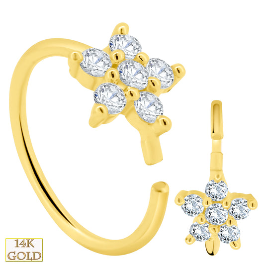 14k Gold Star Flower Hoop Earrings, Five Petal CZ Hoops, Floral Jewelry, Gift for Her, Sexy Jewelz, Los Angeles