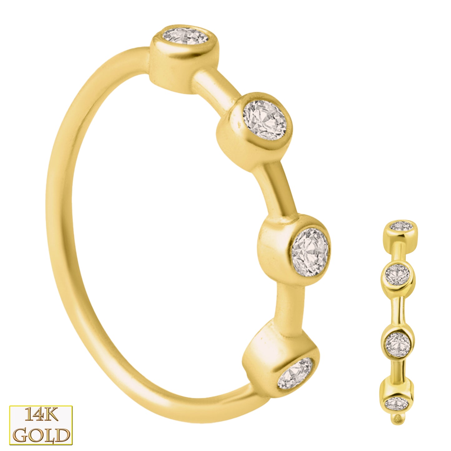 14k Solid Gold Hoop Piercing with Bezel Set Zircon, Minimalist Dainty Earring, Gift for Her, Sexy Jewelz, Los Angeles