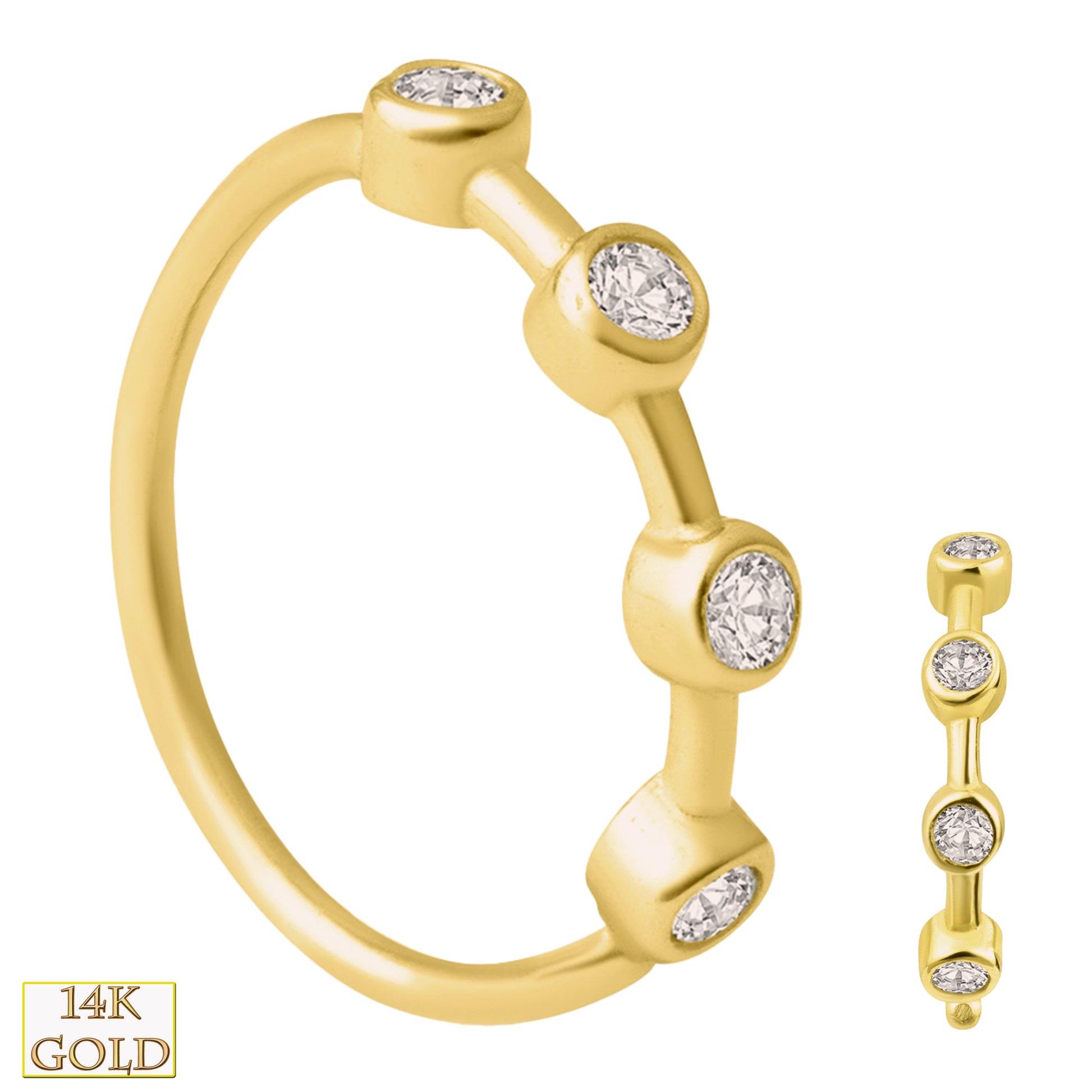 14k Solid Gold Hoop Piercing with Bezel Set Zircon, Minimalist Dainty Earring, Gift for Her, Sexy Jewelz, Los Angeles