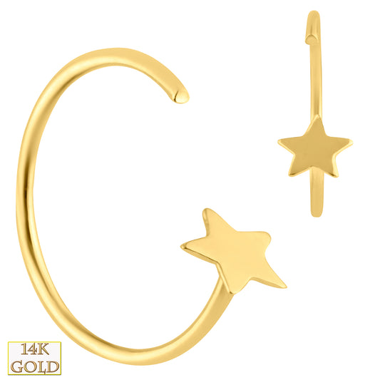 14k Solid Gold Star Halfmoon Hoop Earrings, Minimalist Piercing Jewelry, Delicate Gold Hoops, Sexy Jewelz, Los Angeles