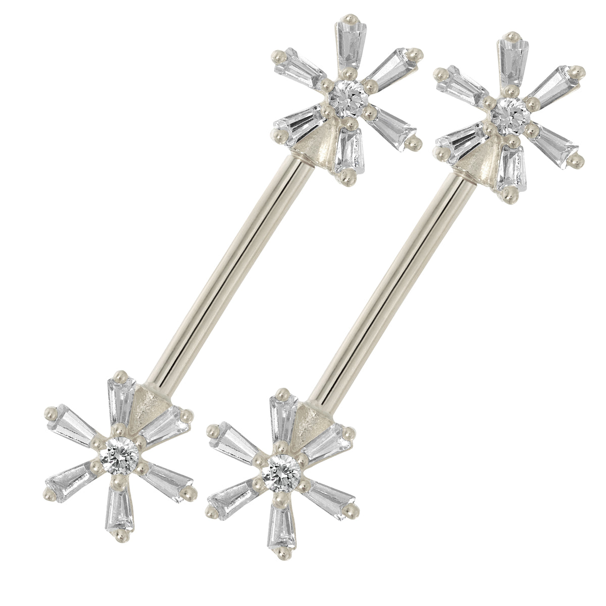 14K Solid Gold Flower Design with Zircon Externally Threaded Nipple Ri
