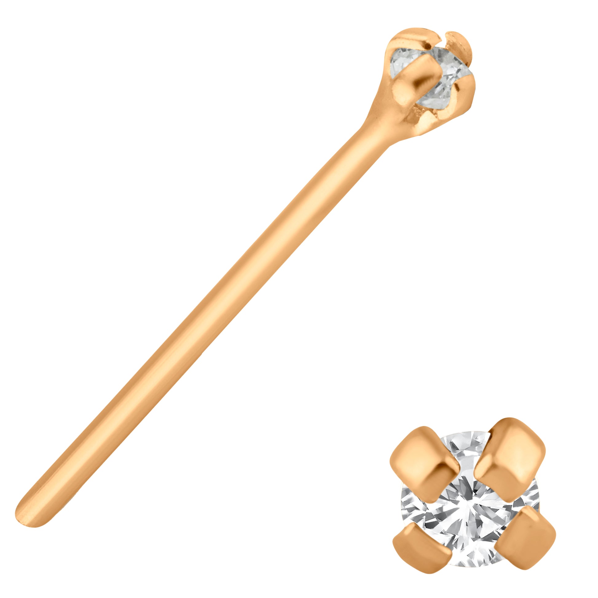 14k Solid Gold CZ Prong Setting Nose Bone, 12mm Bar Length, Unique Jewelry, Elegant Nose Ring, Sexy Jewelz, Los Angeles