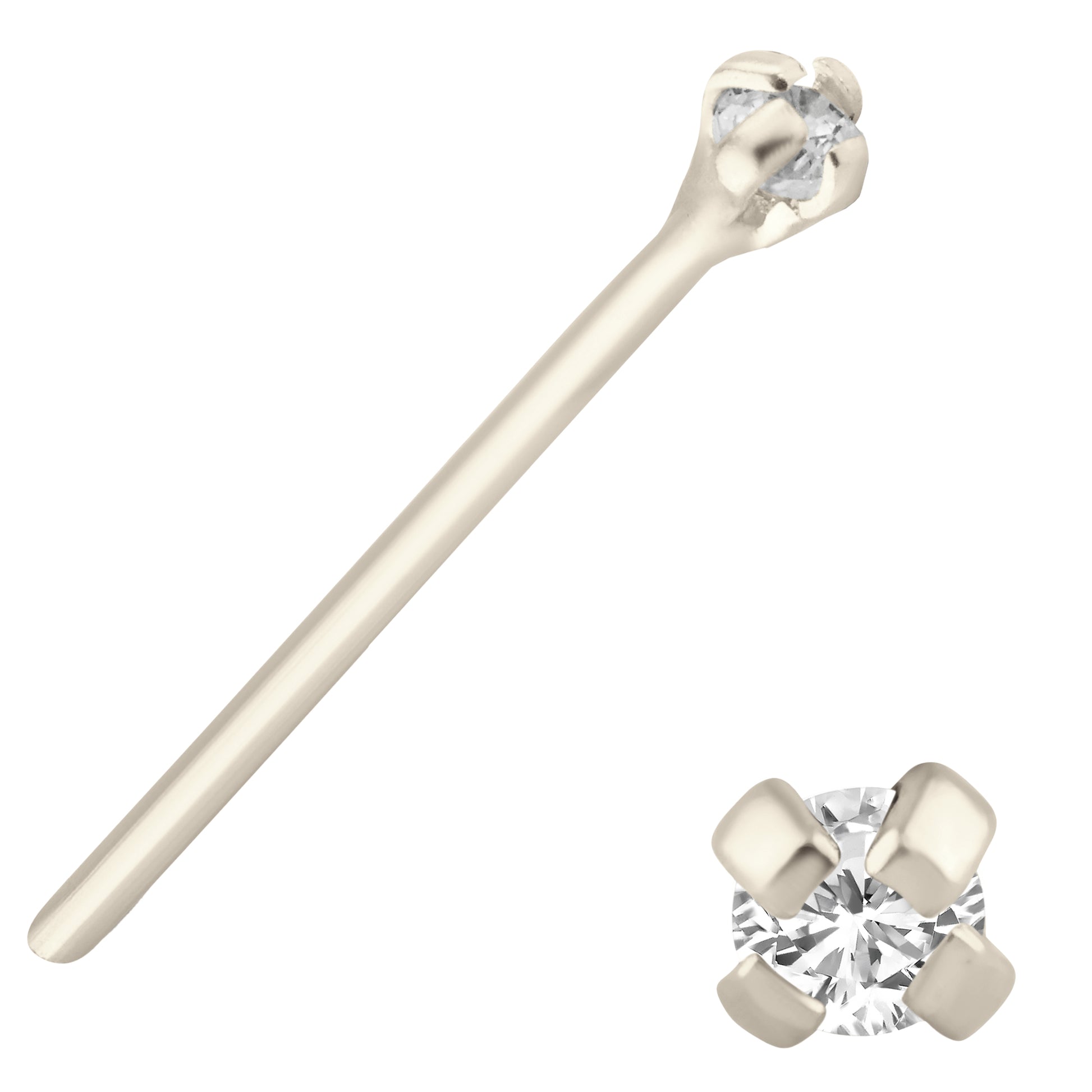 14k Solid Gold CZ Prong Setting Nose Bone, 12mm Bar Length, Unique Jewelry, Elegant Nose Ring, Sexy Jewelz, Los Angeles