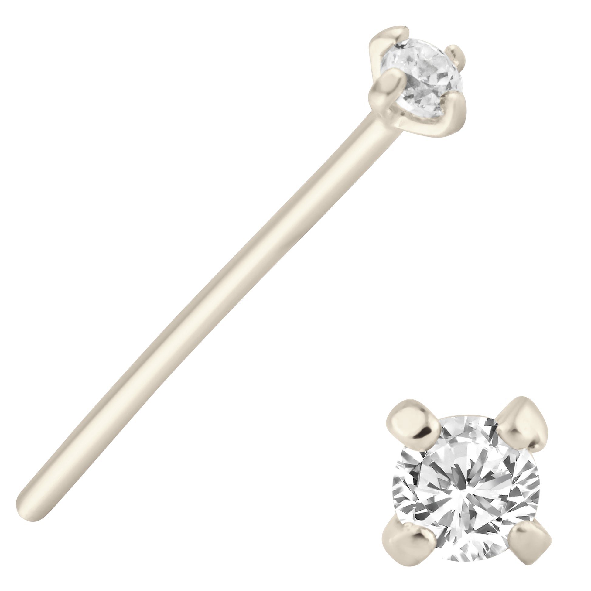 14k Solid Gold CZ Prong Setting Nose Bone, 12mm Bar Length, Unique Jewelry, Elegant Nose Ring, Sexy Jewelz, Los Angeles