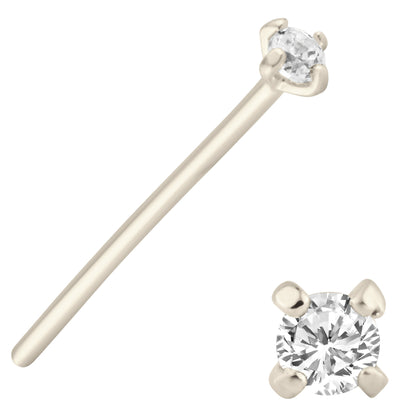 14k Solid Gold CZ Prong Setting Nose Bone, 12mm Bar Length, Unique Jewelry, Elegant Nose Ring, Sexy Jewelz, Los Angeles