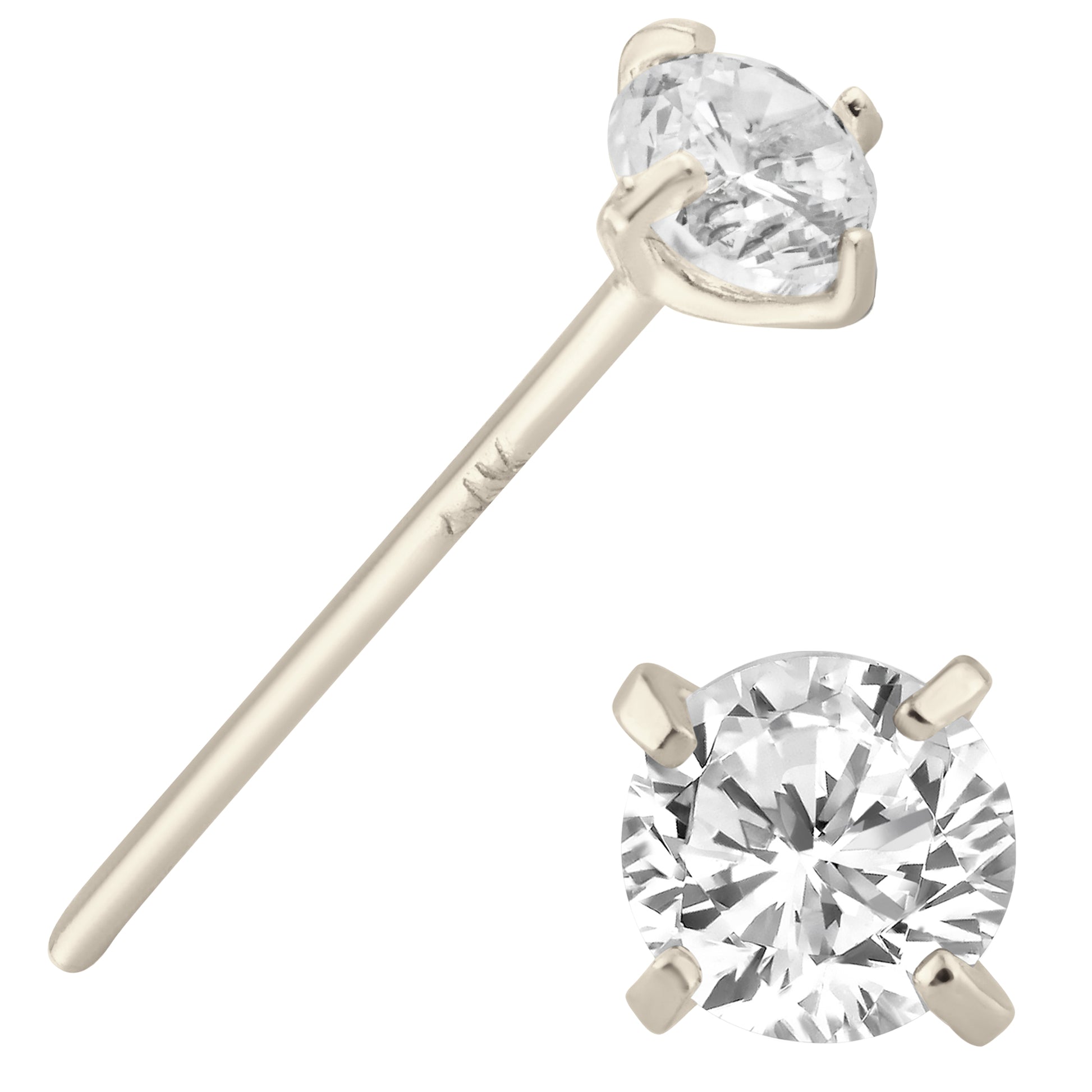 14k Solid Gold CZ Prong Setting Nose Bone, 12mm Bar Length, Unique Jewelry, Elegant Nose Ring, Sexy Jewelz, Los Angeles