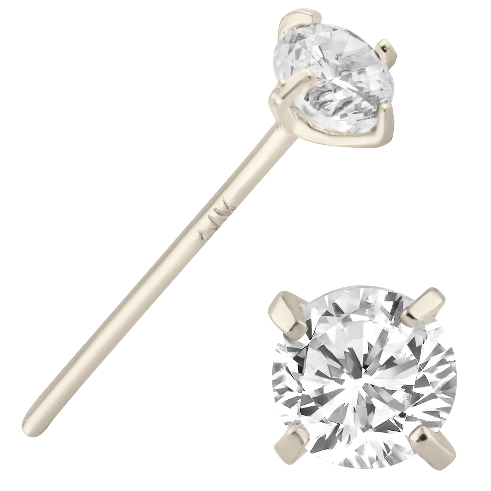 14k Solid Gold CZ Prong Setting Nose Bone, 12mm Bar Length, Unique Jewelry, Elegant Nose Ring, Sexy Jewelz, Los Angeles