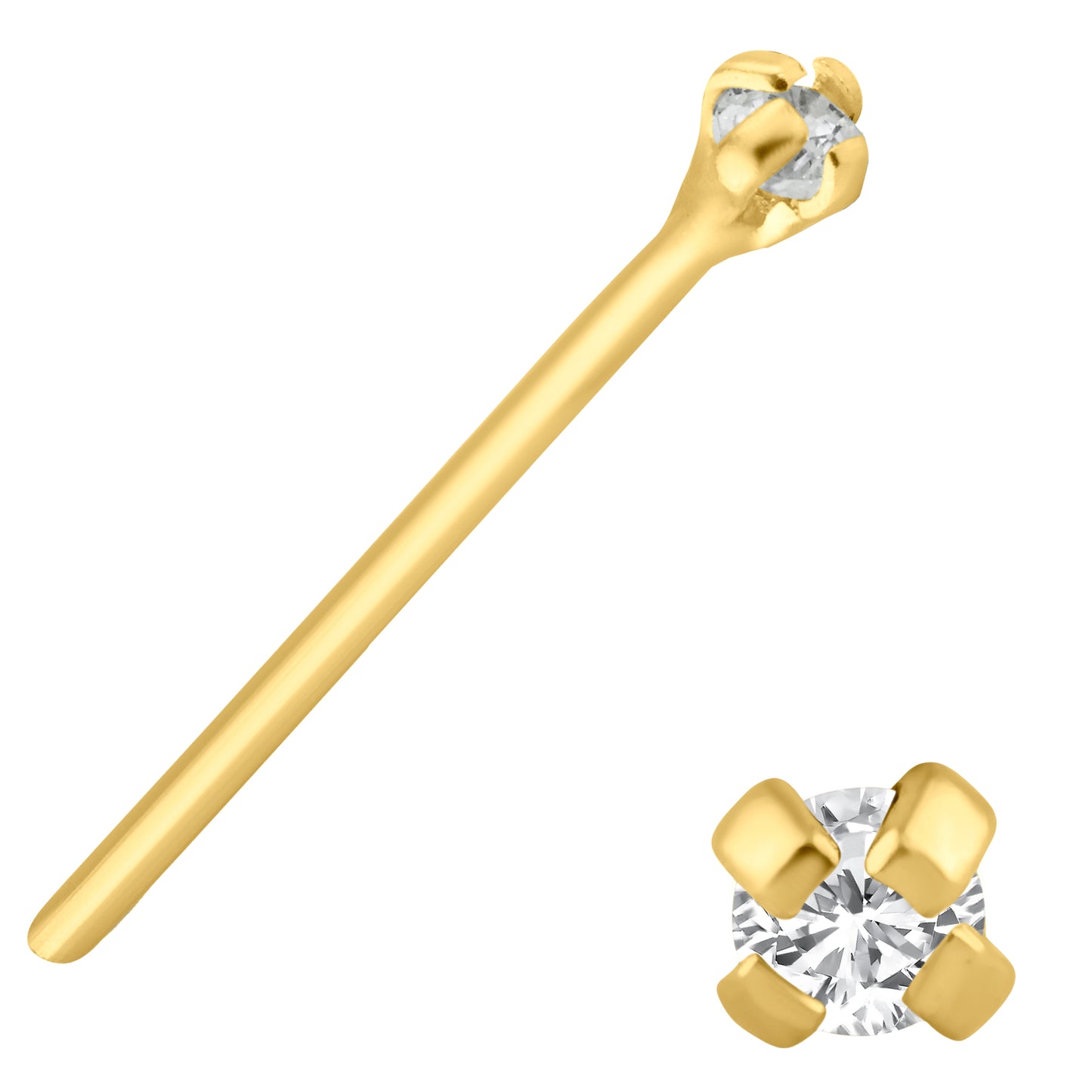14k Solid Gold CZ Prong Setting Nose Bone, 12mm Bar Length, Unique Jewelry, Elegant Nose Ring, Sexy Jewelz, Los Angeles